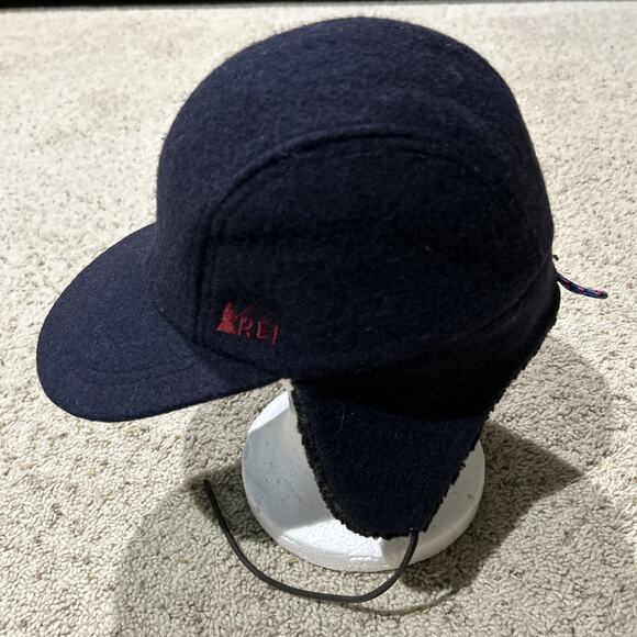 Vintage 90’s REI sz XL Trapper Hat Wool/Sherpa Hiking Hunting Made USA NAVY F25